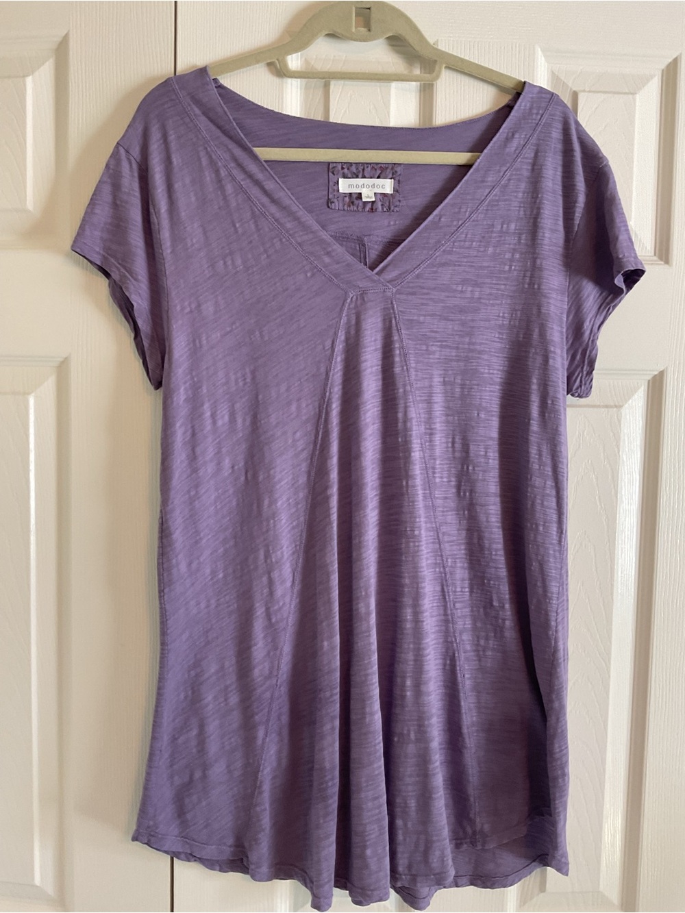 Mododoc Purple Cotton V-Neck Tunic Top | Flowy Fit | Size Large